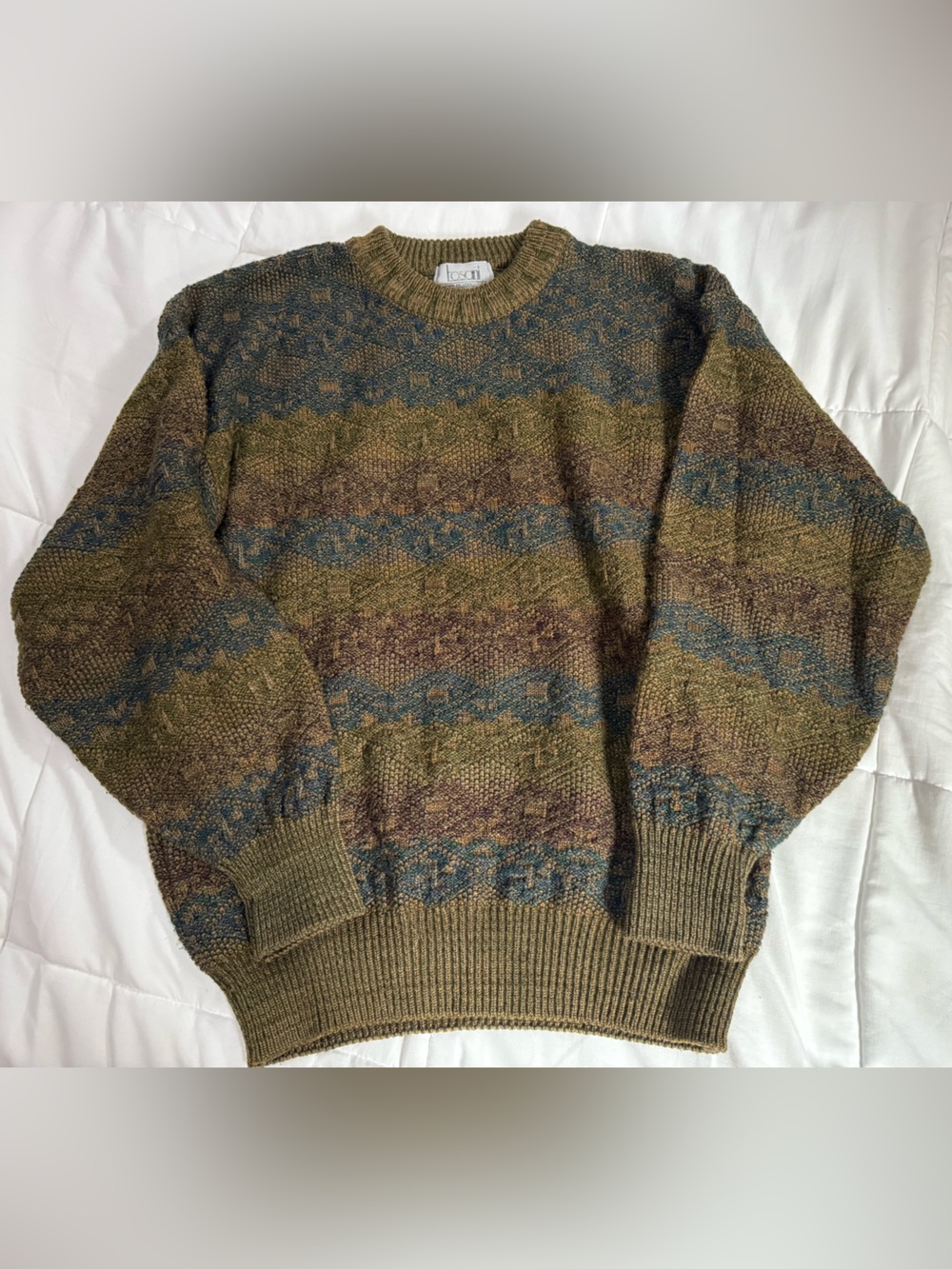 Classic Patterned Crewneck Sweater - Olive Multicolor